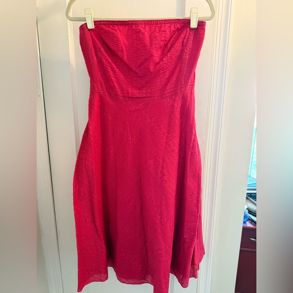J. Crew Strapless Textured A-Line Dress in Bright Pink